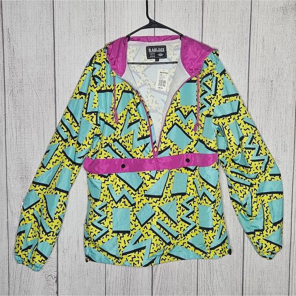 Blackjack 1999 USA Retro 80s 90s Print Windbreaker 1/2 Zip Pullover, size Large - Picture 1 of 5